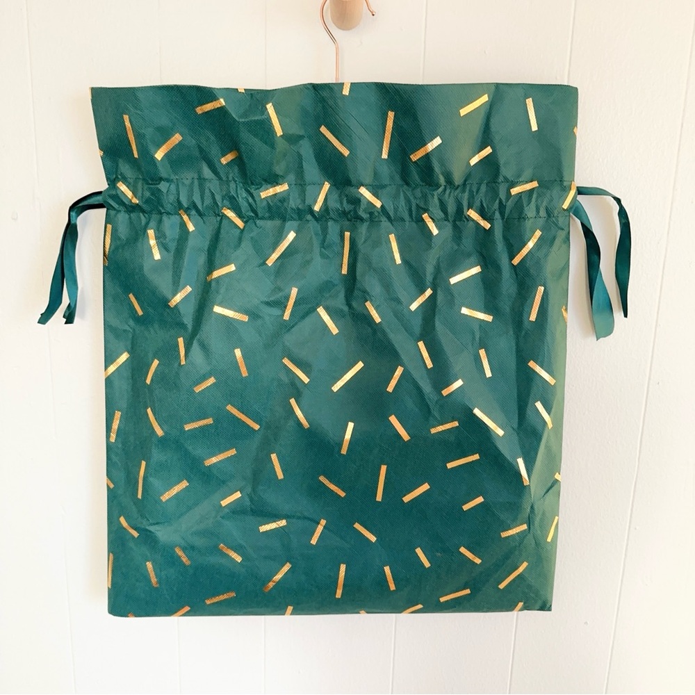 Chic Gem Emerald Green Drawstring Large Gift Bag with Gold Accents 21"H x 19"W